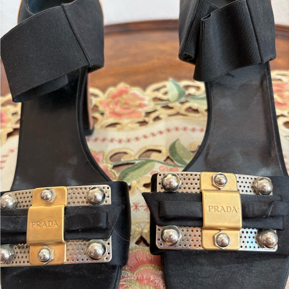 Prada Black Heels with Gold Accents